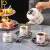 Conjunto de Café Luxuoso em Porcelana de Osso com Bordas Douradas, Estilo Pintura a Tinta Transfronteiriça, com Xícaras, Pires, Bule Grande, Conjunto para Chá da Tarde, Conjunto para Chá de Ervas e Conjunto para Água