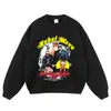 Sudadera con Capucha de Algodón Puro Floral con Estampado de Celebridad, Cuello Redondo, Sudadera Holgada Oversize Estilo Vintage para Hombres y Mujeres