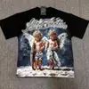 Comércio Exterior Transfronteiriço Atacado Nova Marca Tendência Estilo Americano Camiseta 280g de Manga Curta para Homens e Mulheres com Strass Estampado, Caimento Solto Manga Meia