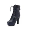 Suministro de comercio exterior de AliExpress: Botines de plataforma de tacón alto con hebilla de cinturón estilo europeo y americano, botas de mujer otoño/invierno