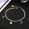 Nova Pulseira de Aço Inoxidável Preto e Branco com Gota de Cola Estrela de Cinco Pontas Dourada Fina Corrente Plana Osso de Cobra Pingente de Estrela Pulseira Dupla Camada Joia