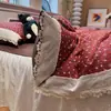 Conjunto de cuatro piezas de algodón hipoalergénico con volantes de encaje francés vintage, juego de cama de tres piezas floral clase A para primavera y otoño, estilo princesa