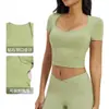Nueva Camiseta Deportiva de Yoga de Manga Corta con Cuello Abierto, Sensación de Segunda Piel, Ajustada, para Fitness, Running, Deporte 2539