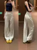 Calça de yoga de cintura alta com bolsos e perna larga para mulheres, secagem rápida, com caimento, calça esportiva de perna reta, modeladora, respirável, calça casual fitness para o verão