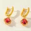 Aretes Clásicos de Moda de Rubí y Zirconia Trébol de Cuatro Hojas de la Suerte Aretes de Flor Eterna Hebilla para la Oreja Temperamento Joyería para la Oreja al Mayoreo