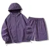 Conjunto de Roupas de Proteção Solar de Seda de Gelo Masculino Verão Fino com Capuz Outdoor Secagem Rápida Respirável Roupa de Proteção Solar Feminino Estilo Casal Roupa para a Pele