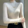 Suéter de Cachemira de Cuello Alto sin Costuras para Otoño e Invierno, Sencillo, Ajustado, de Punto para Mujer, Prenda Base de Lana