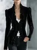 Chaqueta Retro Francesa Europea de Terciopelo con Volantes para Mujer Cuello Alto Mangas Abullonadas Cintura Ceñida Adelgazante Temperamento Cárdigan Superior