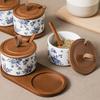 Tarro Cerámico Estilo Retro Chino para Condimentos de Cocina, Recipiente para Aceite y Salsa Picante, Aceitera, Salero, Tarro para Chiles Color Azul y Blanco Bajo Esmalte para Uso Doméstico
