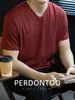 Camiseta Manga Curta Gola V de Algodão Modal Seda Gelada Tipo Nuvem para Homens Verão 2026 Casual Fresca Cor Sólida Fina