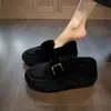 Zapatos Peludos Mujer Invierno Exterior 2026 De Moda Invierno Nuevo Estilo Terciopelo Plus Cálidos Mocasines Slip-on Suela Suave Zapatos de Algodón