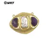 Wt-Pc021 Pingente Conector Oval Pedra Colorida Pérola & Banhado a Ouro 18K Joias Acessórios Semi-Acabados