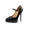 Zapatos Mary Jane originales de tacón ultra alto insignia para mujer con una correa de hebilla, tres alturas de tacón, tacón de aguja, plataforma, punta fina, zapatos de fiesta