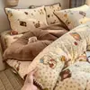 Juego de colcha acolchada de terciopelo de leche para invierno, incluye una funda de edredón de forro polar coral engrosada y cálida, ropa de cama de forro polar reversible de una sola pieza