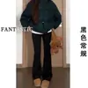 Jeans boca de sino de cintura alta com forro de fleece preto feminino outono e inverno 2024 novo plus size menina cheinha pequeno justo calças flare
