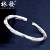 Pulsera de plata de ley S999 para mujer, pulsera abierta de barra redonda de plata, pulsera de plata de ley entrelazada de amor, regalo para novia