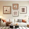 Pintura Abstracta Combinada con Líneas Geométricas de Color Crema Wabi-Sabi Colgante de Pared de Fondo para Sofá Pintura para Casa de Huéspedes Decoración Suave Juego Completo de Pinturas Decorativas