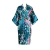 Bata de Noche para Mujer Estilo Japonés Similar a la Seda Tono Kimono Bata de Comercio Exterior Cardigan de Pavo Real Bata de Baño Larga Sexy de Verano