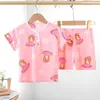 Pijamas de Verão Infantis de Manga Curta Cuidadosamente Selecionados para Meninos e Meninas, Roupas de Ar Condicionado para Bebês, Conjuntos Finos de Seda de Algodão, Roupas de Casa de Seda de Algodão