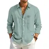 Amazon Americano Transfronterizo para Hombre Nuevo Casual Algodón Lino Manga Larga Botones Cardigan Holgado Transpirable Color Sólido Camisa Hombre