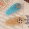 Pinza para el cabello navideña azul Copo de nieve de diamantes de imitación Clip de felpa Pinza para el cabello peluda Otoño e invierno Clip bb Clip de pico de pato Accesorios para el cabello