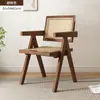 Cadeira de Jantar Vintage Wabi-Sabi em Madeira Maciça e Rattan Estilo Japonês Encosto Cadeira de Designer Chandigarh Cadeira de Escritório com Braço para Casa