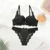 Conjunto de lencería de encaje negro estilo europeo y americano, sujetador push-up sexy con aros, ropa interior de mujer transpirable y cómoda