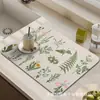 Esterilla absorbente de tierra de diatomeas para escurrir en la cocina, diseño fresco y simple con patrones de plantas y flores, secado rápido, antideslizante, resistente a la suciedad, disponible para venta al por mayor
