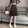 Toma real, gran cantidad en stock, falda midi de terciopelo, otoño e invierno, estilo coreano, adelgazante, patchwork con volantes, de cintura alta, versátil