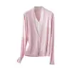 26055~Cárdigan de Punto Falso de Dos Piezas con Cuello en V para Mujer, Manga Larga de Tencel, Seda de Morera, Cachemira, Cárdigan Casual