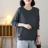 Suéter de Punto Pullover de Cuello Redondo Talla Grande para Mujer Otoño e Invierno Top de Punto Holgado que Cubre la Barriga Camisa Base Suéter Sencillo