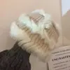 Estilo de Viaje Piel Genuina Mostrando la Cara Sombrero de Punto de Piel de Conejo Pequeño Sombrero de Pescador Cálido de Felpa Sombrero de Cubeta Esponjoso de Yunnan
