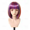 Peluca BOBO Arcoíris con Flequillo, Cabello Corto Recto Multicolor para Fiesta Cosplay Disfraz Peluca [Personalizado]