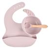 Talheres de alimentação infantil de silicone de grau alimentício, conjunto de babador de silicone para bebê, tigela, colher, tigela de silicone para sucção de bebê