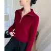 Suéter Feminino de Cashmere Slim Fit com Manga Longa, Meio Zíper e Tricô Trançado, Nova Coleção Tricô Outono/Inverno 2026