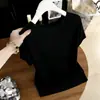 Camiseta Feminina de Malha Ice Silk Manga Curta com Gola Redonda Simples 2026 Nova Coleção Primavera Verão Top Soltinho Modelador Cor Sólida Manga Morcego