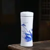 Taza Termo de Cerámica Jingdezhen con Forro de Doble Capa, Vaso Portátil para Agua, Taza de Té con Tapa, Taza Azul y Blanca, Taza para Regalo de Negocios, Venta al por Mayor
