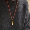 Cadena Versátil con Collar de Ágata Roja del Sur para Mujer, Cadena Larga para Suéter, Joyería de Lujo Ligero de Verano con Colgante de Caballo