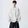 Sudadera con capucha tie-dye, corte asimétrico, bordado, cuello redondo, para hombre, otoño, holgada, manga larga, capa interior, peso pesado, moderna, casual, ropa de otoño