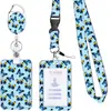 Fivela retrátil de liga de zinco branca em formato de borboleta, fácil de puxar, cordão de poliéster com estampa floral pequena, porta-crachá