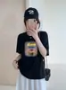 Camisa Versátil de Algodón Bambú Suelta para Mujer, Cuello Redondo, Manga Corta, Estampado de Copos de Nieve, Directo de Fábrica, Envío Directo de Fábrica, Dropshipping de Una Pieza