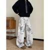 Jeans Jacquard Estilo Chino Pintura a Tinta para Hombre Sueltos Retro Relajados Caídos Amplios de Pierna Versátiles Pantalones de Pareja