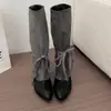 Botas de caña alta gruesa con gran circunferencia, punta fina, botas de vaquero de nicho, botas largas, botas de montar plisadas, diseño retro western