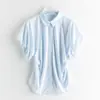 Mangas de Botones Florales Románticas Estilo Francés, Camisa Plisada Entallada a la Cintura, Sin Planchar, Sensación Fresca, Adelgazante, Suave Camisa Primavera-Verano para Mujer