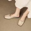 Zapatos Cuadrados de Piel de Vaca Lavada, Versátiles y Cómodos, Estilo Mueller 2025, con Lazo, Suela Plana, Cuero Genuino, Pantuflas de Exterior