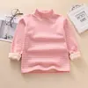Camiseta Interior para Niños, Suéter Térmico de Cuello Alto Rayado para Niñas, Sudadera con Forro de Polar para Niños, Camiseta de Manga Larga para Niñas Pequeñas y Estudiantes