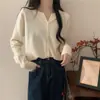 Cardigã de malha rosa com gola redonda e manga longa estilo coreano OEM para mulheres, novo para o início do outono de 2026, jaqueta T-shirt suave de corte solto