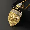 Collar con Colgante de Cabeza de León con Corona Incrustada de Diamantes Europeos y Americanos Explosiones Transfronterizas Joyería Hip-hop HIPHOP Joyería de Acero de Titanio Tendencia