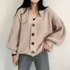 Corea del Sur Chic Otoño e Invierno Nuevo Suéter Holgado Versátil con Cuello en V Chaqueta Cárdigan Tejido de Manga Farol con Raya de Canalé para Mujer