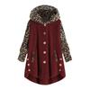 Amazon Ebay Venda Quente Transfronteiriça 2024 Outono e Inverno Popular Botão Manga Longa Estampa de Leopardo Splicing Jaqueta de Pelúcia com Capuz para Mulheres